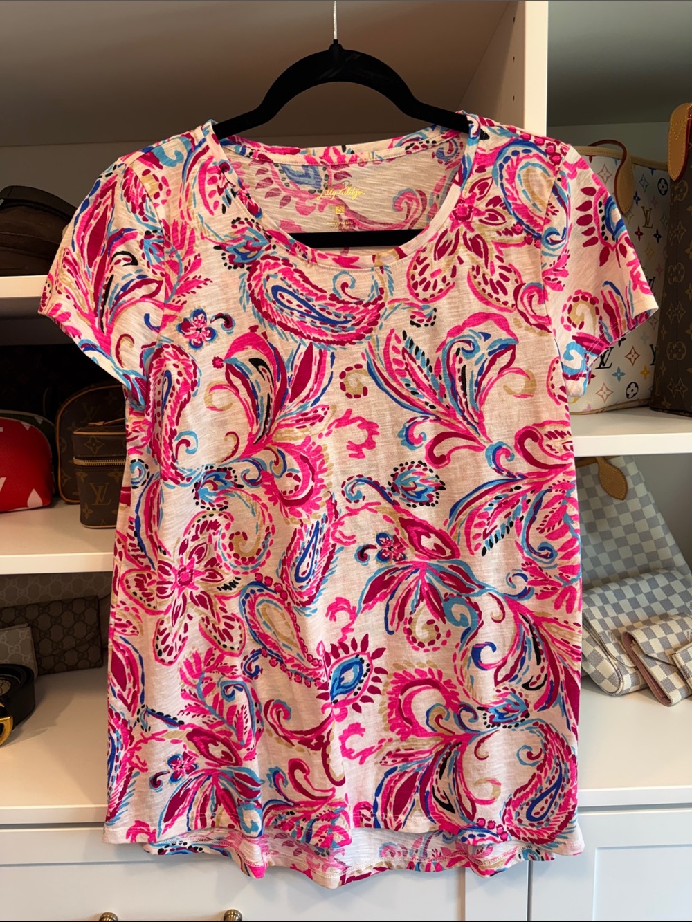 Lilly Pulitzer Pink Blue Paisley Short Sleeve Tee Etta